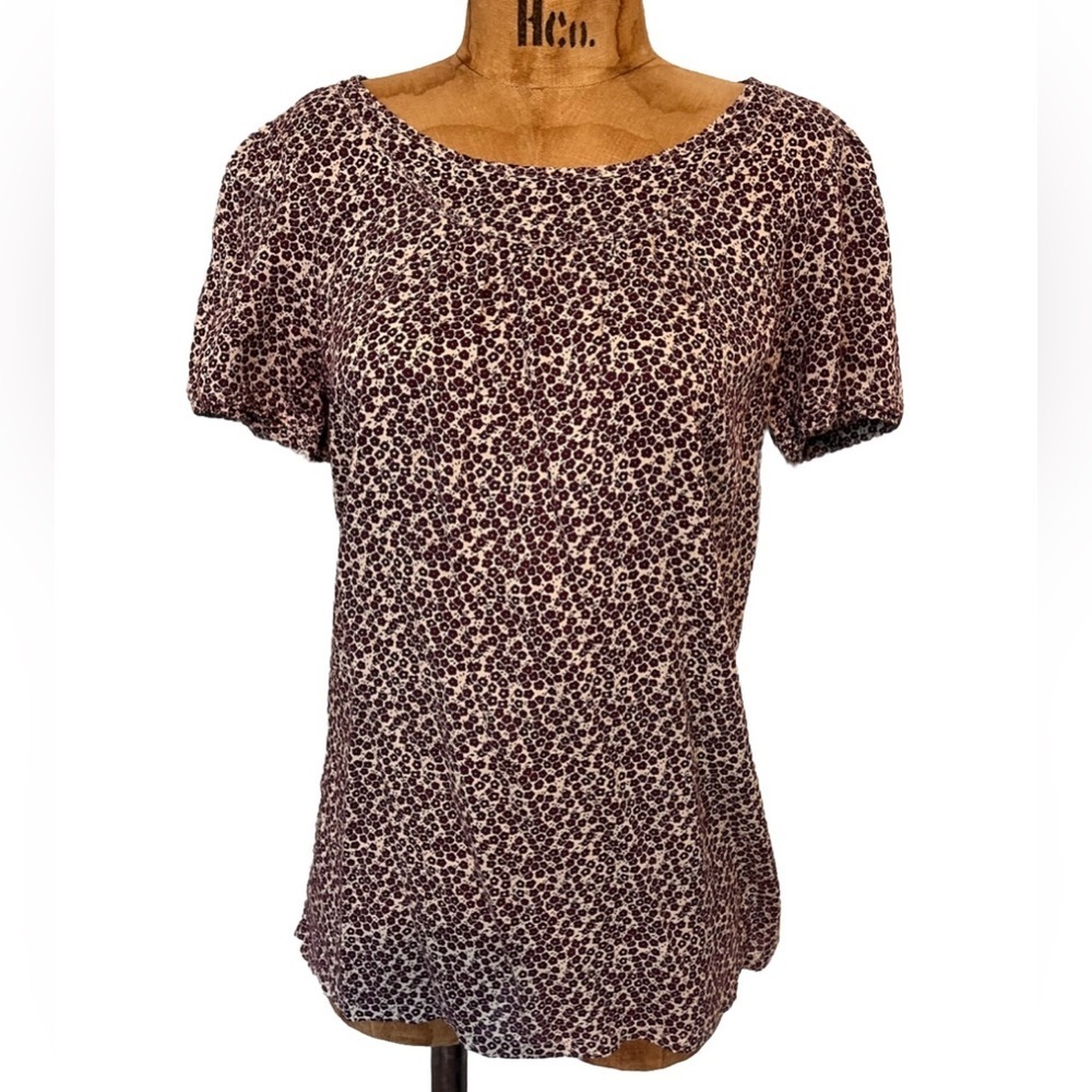 GAP Women's Purple and Cream Pleated Floral Blouse EUC
